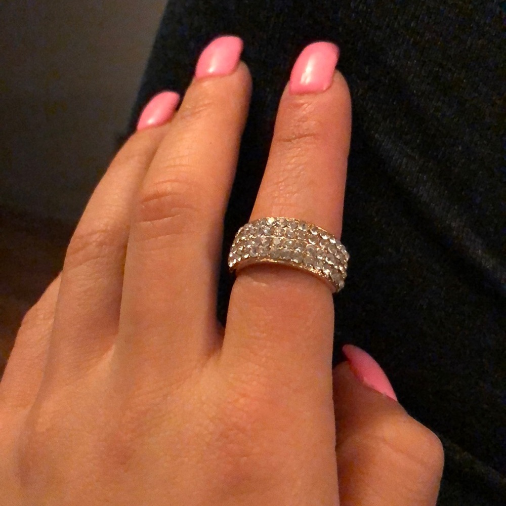 Gold band with silver rhinestones ring